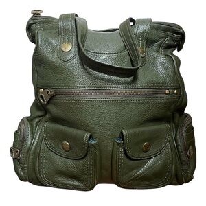 Marc Jacobs LRG Vintage Green Leather Shoulder Bag, Green Pebbled Leather-EUC